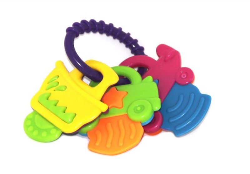 Tanny Kids Tanny Fun Teething Keys in vibrant colors with soft plastic keys and a handy clip for babies to chew and play.