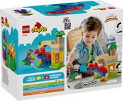 Lego DUPLO Dinosaur Spidey-Rex and Green Goblin playset with LEGO figures and colorful dinosaur and villain characters.