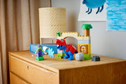 Lego DUPLO Dinosaur Spidey-Rex and Green Goblin playset with LEGO figures and colorful dinosaur and villain characters.
