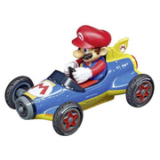 Carrera Pull & Speed Mario Kart triple pack toy set featuring Wii, MK8, and Mach 8 race cars on a white background.