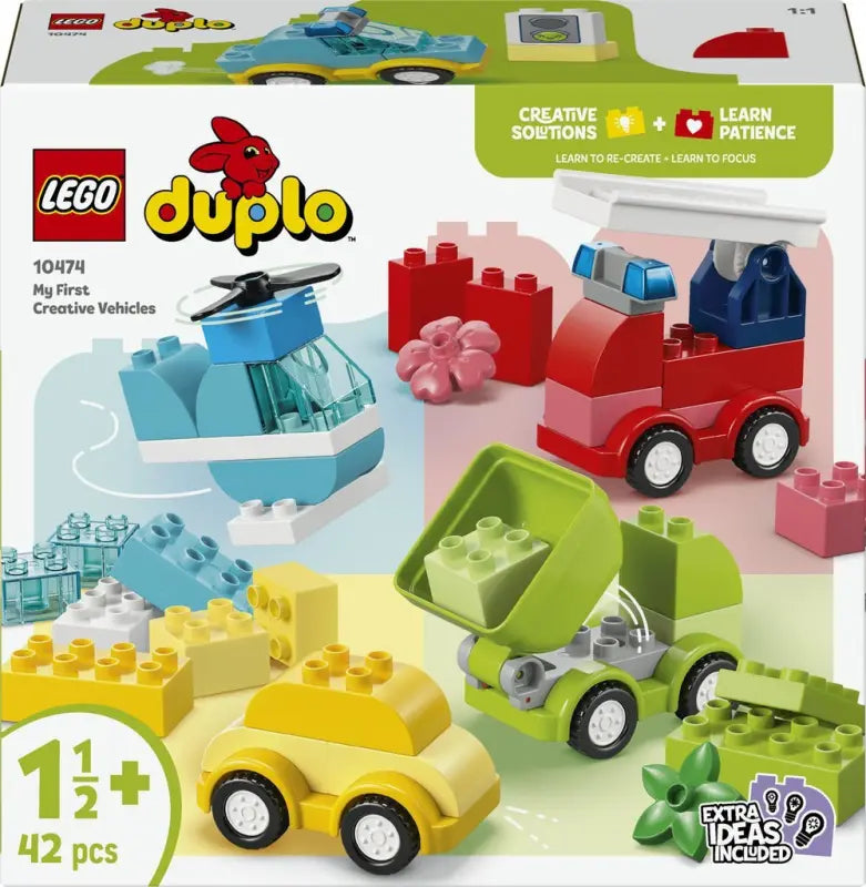 Lego DUPLO 10474 Creative Vehicles set featuring colorful toy vehicles and building blocks for young children.