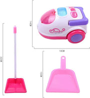 Children's toy vacuum cleaner with cleaning kit, realistic plastic playset for kids to imitate cleaning activities.