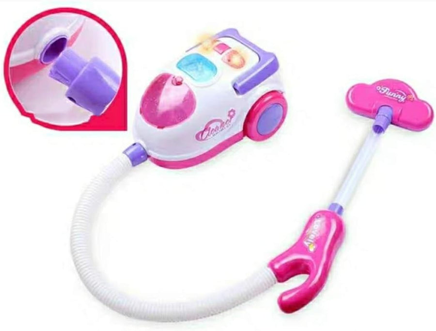 Children's toy vacuum cleaner with cleaning kit, colorful plastic toy for kids to pretend cleaning and play.