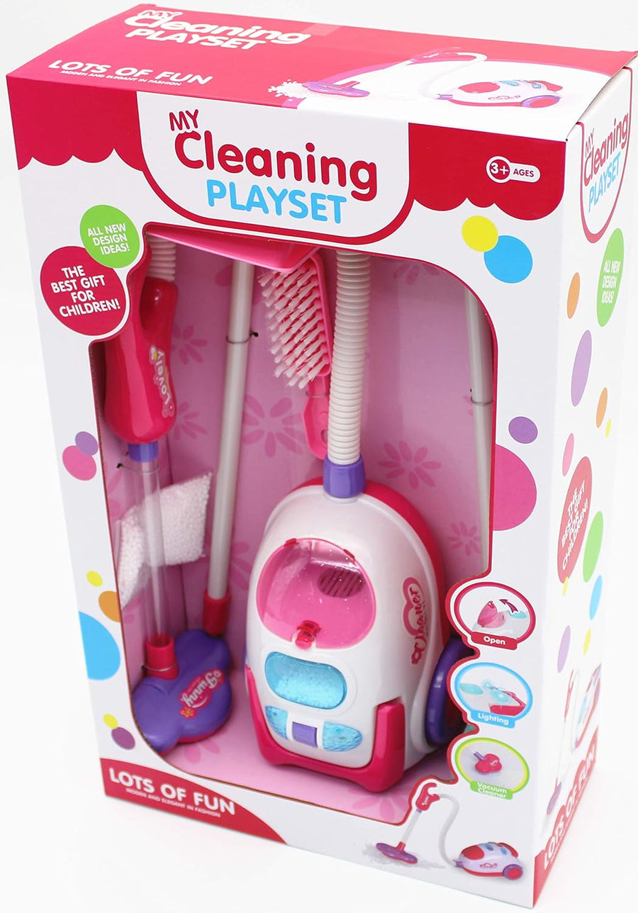 Children’s toy vacuum cleaner with cleaning kit, realistic plastic cleaning tools for kids’ pretend play and role-playing activities.