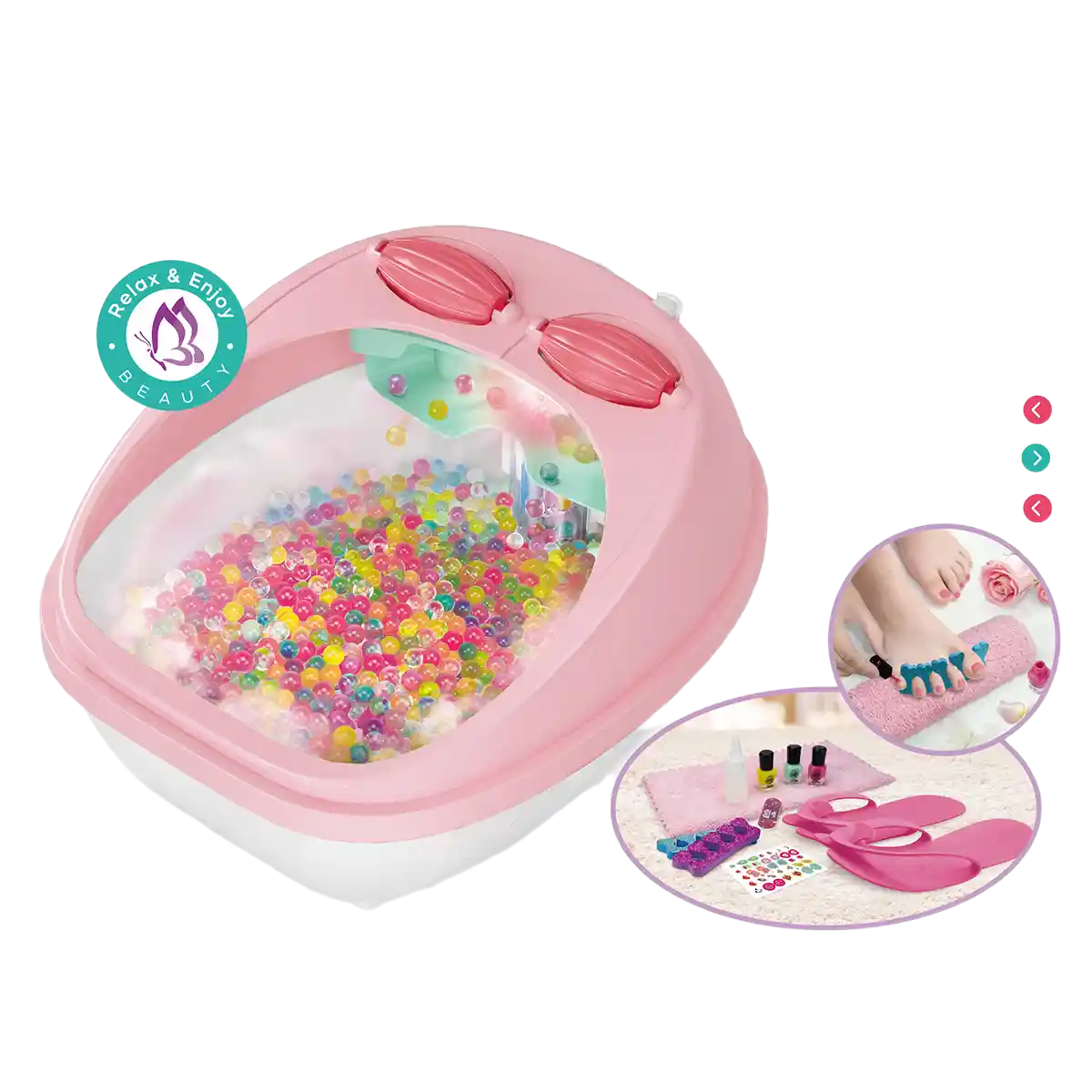 Playzokids girls creator foot spa set with pretend nail polish bottles, foot basin, and spa accessories for kids' pretend play.