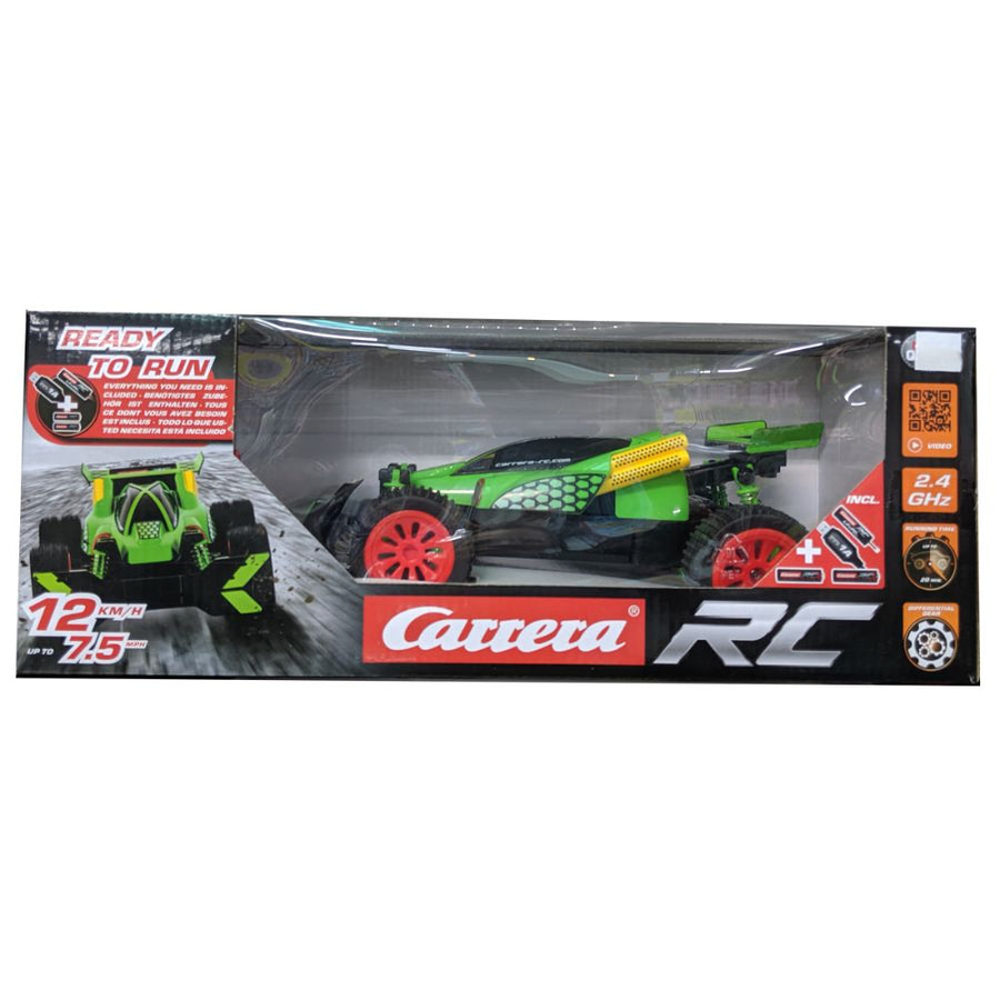 Green Carrera Lizzard II remote control toy car in 1:20 scale, detailed design, shown from side view.