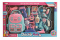 Children's hospital doctor play set with stethoscope, syringe, and medical tools, designed for imaginative role-play.