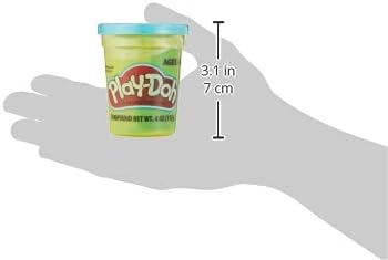 Neon blue Play-Doh single can dough by Hasbro, 113g, showing the colorful plastic container with open lid and bright blue modeling clay inside.