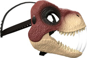 Kids face helmet styled as a Velociraptor from Jurassic World, featuring detailed dinosaur design for children.