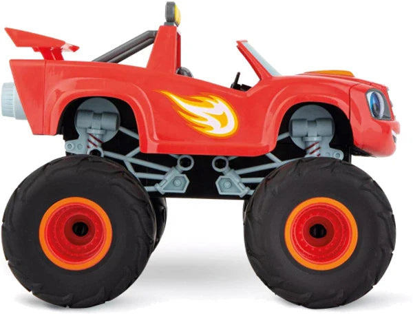 Carrera Blaze and the Mega Machines 2.4 GHz 1:18 remote control toy cars on a colorful playmat.