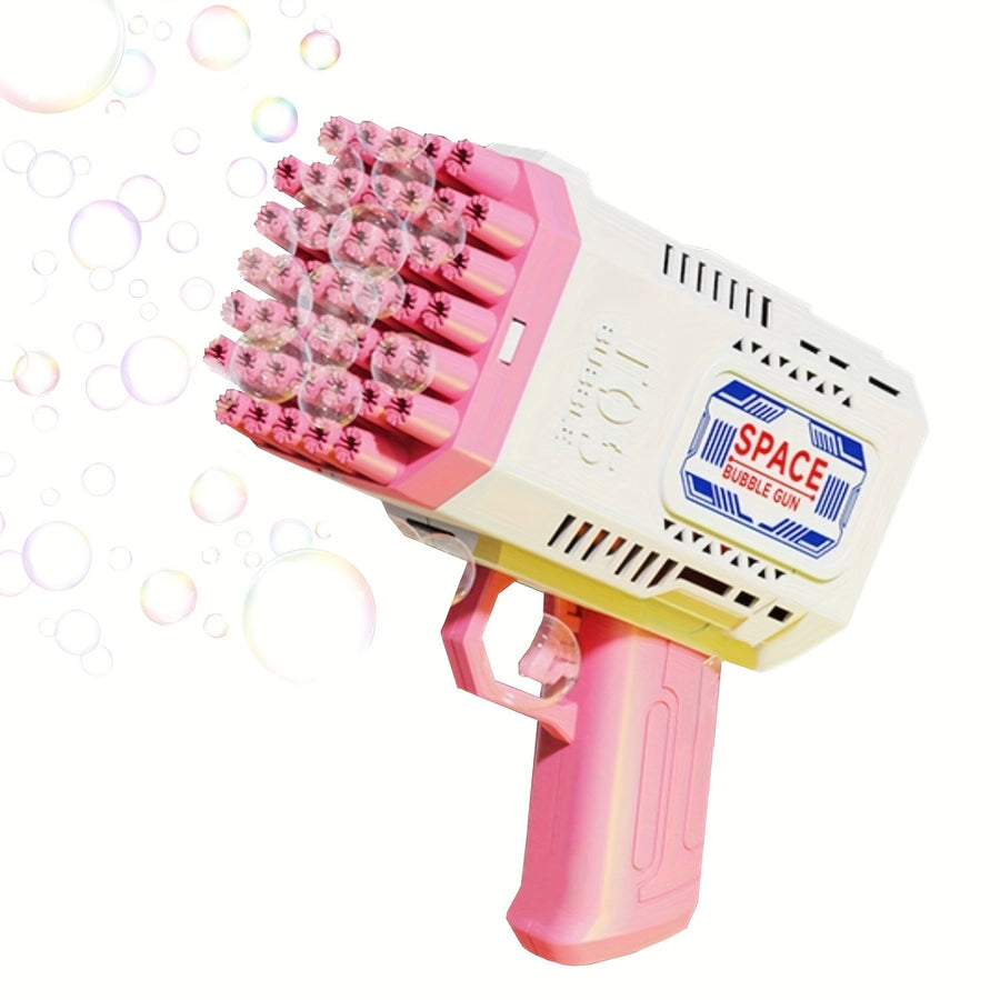 Portable automatic bubble gun with 45 holes, handheld bubble machine for fun outdoor and indoor activities.