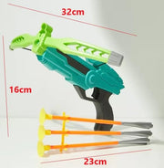 Kids toy pistol archery set with mini bow and arrows, featuring colorful plastic design for safe play and outdoor fun.