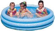 Playzokids Intex Recreation Crystal Blue Pool filled with water and set up outdoors, showcasing a large inflatable swimming pool.