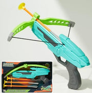 Kids toy pistol archery set with mini bow and arrows, featuring colorful plastic design for safe play and outdoor fun.