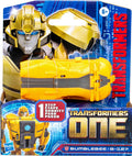 Hasbro Transformers Cog Changer Bumblebee action figure in robot mode, featuring yellow and black detailing and car transformation parts.