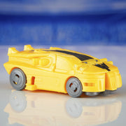 Hasbro Transformers One Cog Changer Bumblebee action figure in robot mode, featuring yellow and black detailing and automotive design.