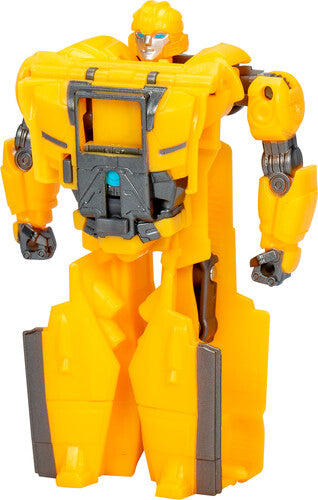Hasbro Transformers Bumblebee Cog Changer toy in robot mode, featuring yellow and black details, with movable limbs and detailed design.