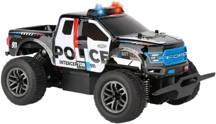 Carrera RC Ford F-150 Raptor Police toy car with remote control, detailed police design, 2.4 GHz wireless operation, suitable for kids
