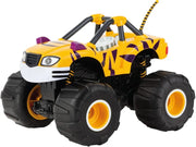 Carrera Blaze and the Monster Machines radio-controlled toy car with vibrant orange and blue design, remote control in hand.
