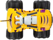 Carrera Blaze and the Monster Machines radio-controlled toy car with vibrant orange and blue design, remote control in hand.