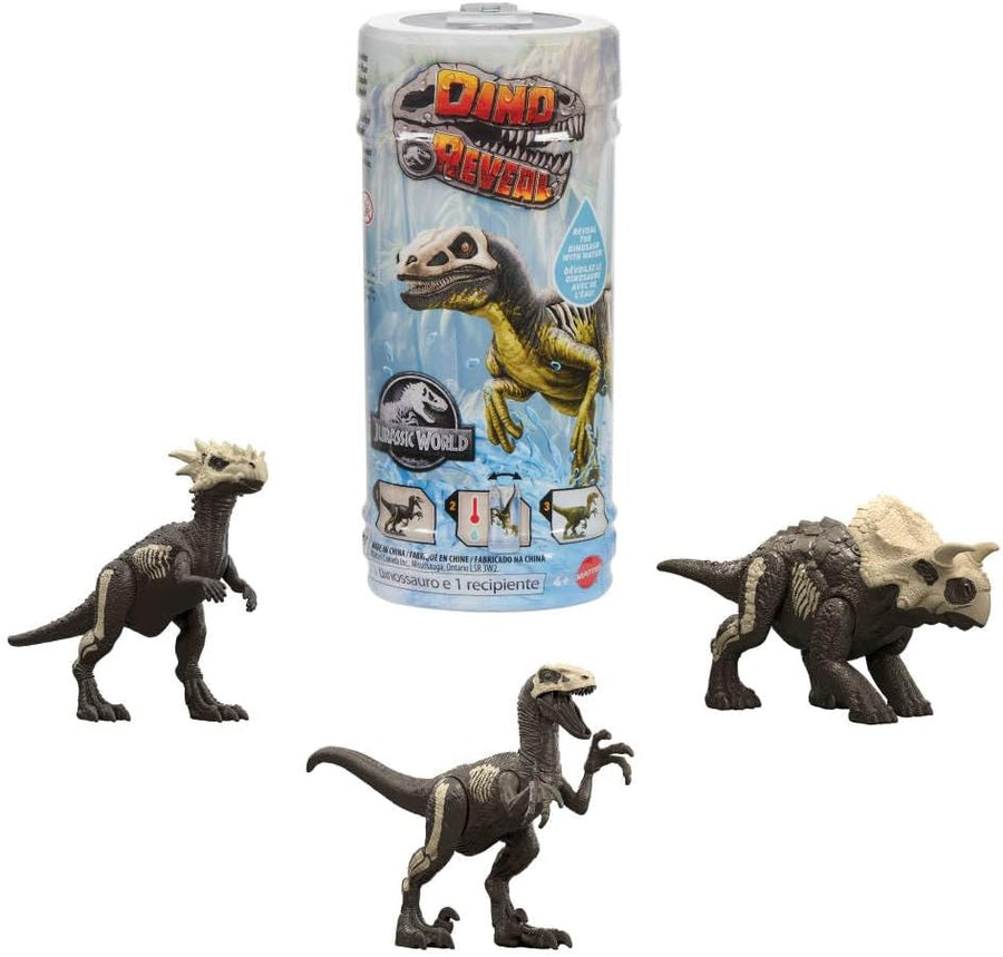Jurassic World Dino Reveal dinosaur toy with surprise features, colorful plastic figure from the Jurassic World toy line