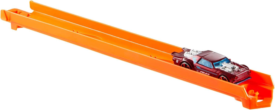 Hot Wheels toy car track set with colorful plastic tracks and cars, designed for creating custom race layouts for 1:64 scale Hot Wheels cars.