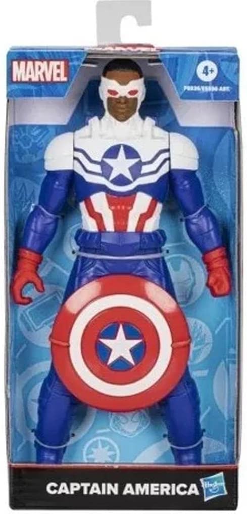 Hasbro Marvel Captain America Mighty Hero Series action figure with detailed costume and shield, posed ready for action.