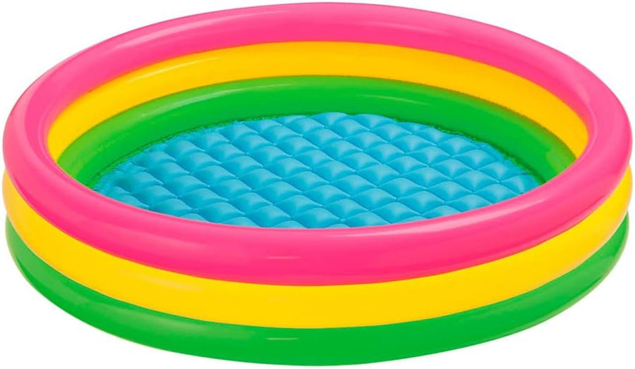 Playzokids Intex John Adams Sunset Glow Pool, 45-inch inflatable pool with multicolored design and vibrant sunset pattern.