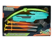 Kids toy pistol archery set with mini bow and arrows, featuring colorful plastic design for safe play and outdoor fun.