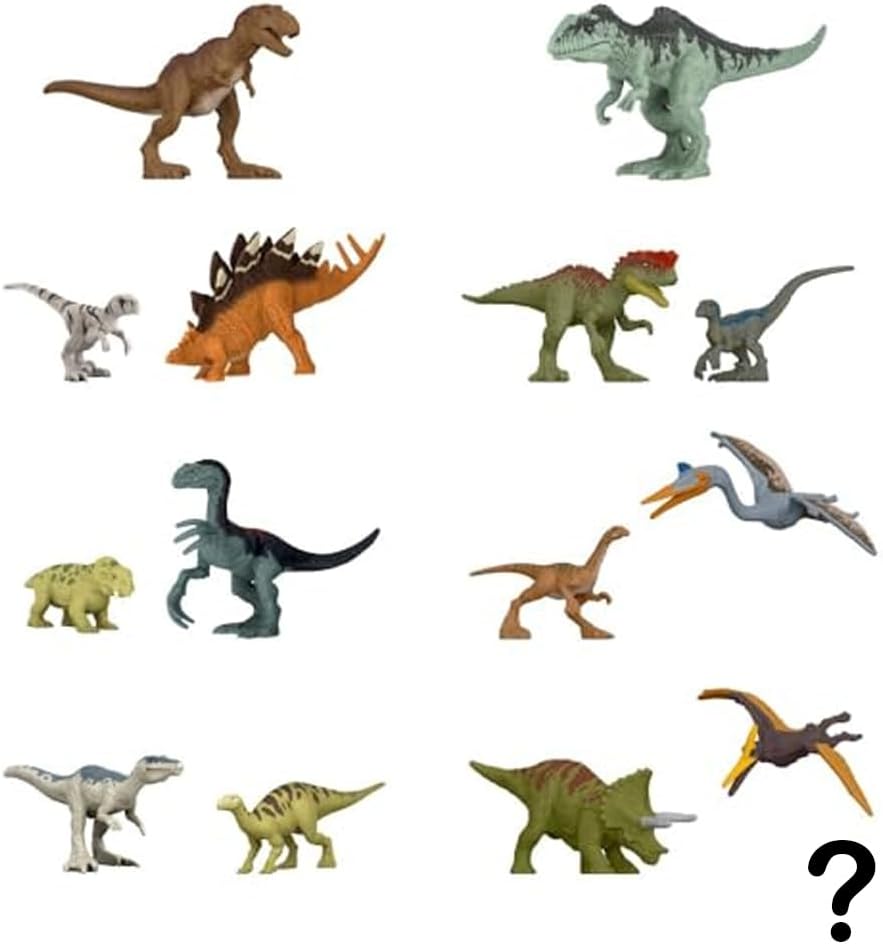 Jurassic World Dominion Minis dinosaur toy figures featuring detailed models of iconic dinosaurs from the Jurassic World series.