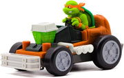 Teenage Mutant Ninja Turtles Shell Smasher Karts toy featuring Michelangelo from Funrise, with detailed turtle shell design and racing kart.