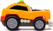 Teenage Mutant Ninja Turtles Shell Smasher Karts toy featuring Michelangelo from Funrise, with detailed turtle shell design and racing kart.