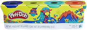 Four cans of Play-Doh Wild Colors modeling clay by Hasbro, featuring vibrant, multicolored Play-Doh in 4-ounce cans.