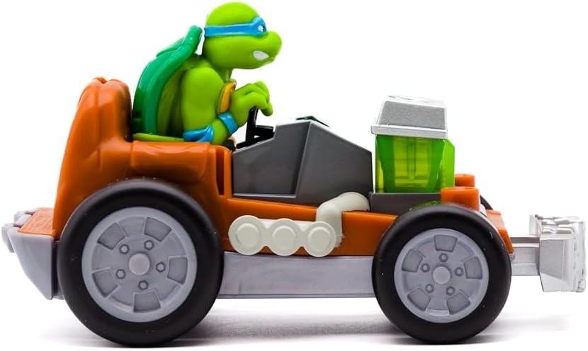 Teenage Mutant Ninja Shell Smasher Karts assortment featuring a Leonardo figure and vehicle from Funrise, colorful toy set for kids.