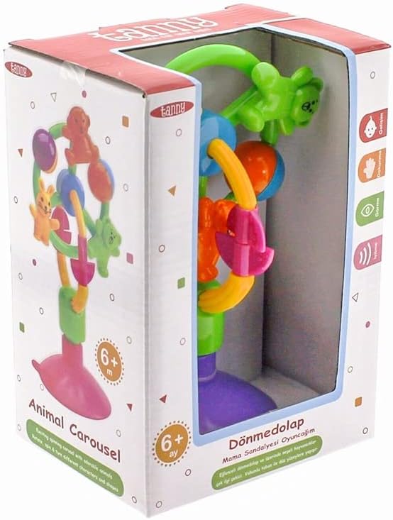 Colorful Tanny Kids animal carousel toy with rotating animals and decorative poles, perfect for children's play and nursery decor.