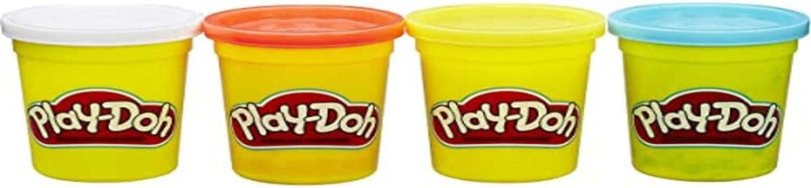 Set of four Play-Doh classic colors in bright, vibrant containers from Hasbro, perfect for creative modeling and play.