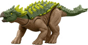 Jurassic World Rebirth Strike Attack Yuxisaurus toy dinosaur with green and brown scales, detailed claws, and fierce expression.