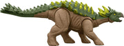 Jurassic World Rebirth Strike Attack Yuxisaurus toy dinosaur with green and brown scales, detailed claws, and fierce expression.