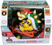 Carrera remote control Mario Kart Pipe Kart featuring Bowser, colorful toy car with detailed Bowser figure, perfect for racing fun.