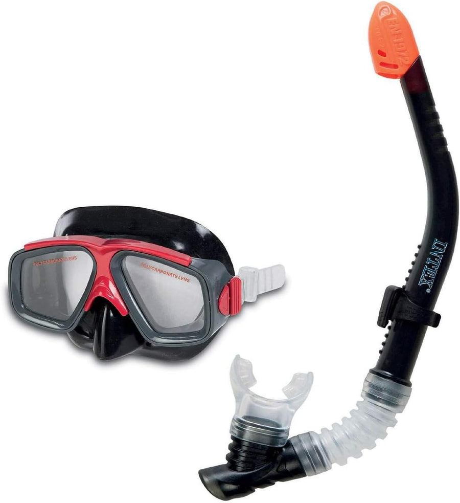 Playzokids Intex snorkel goggles and tube set for children, featuring adjustable straps and bright colors for safe water fun.