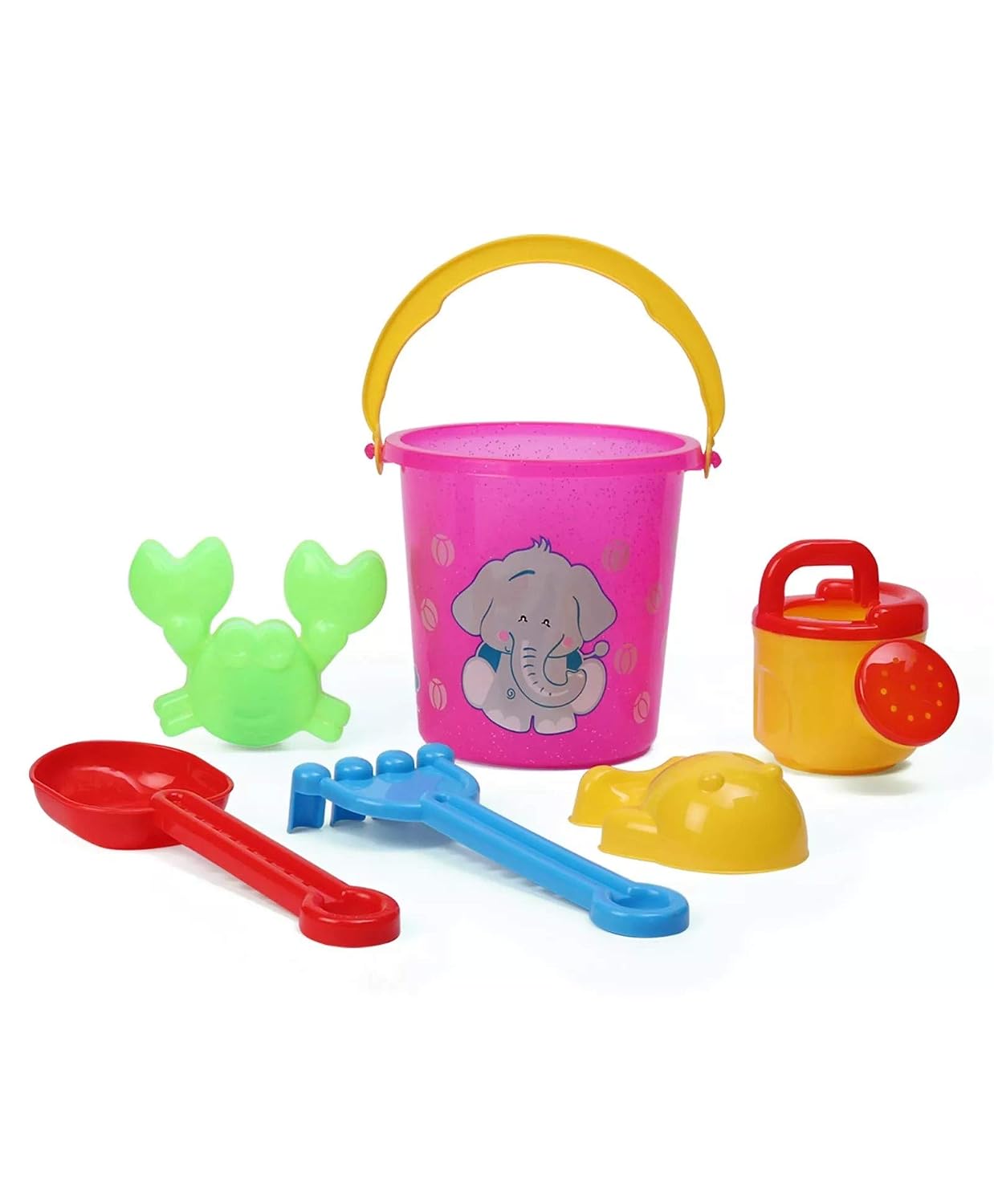 Colorful Happy Beach Toy Set with shovels, buckets, and molds for kids' beach play, by Generic.