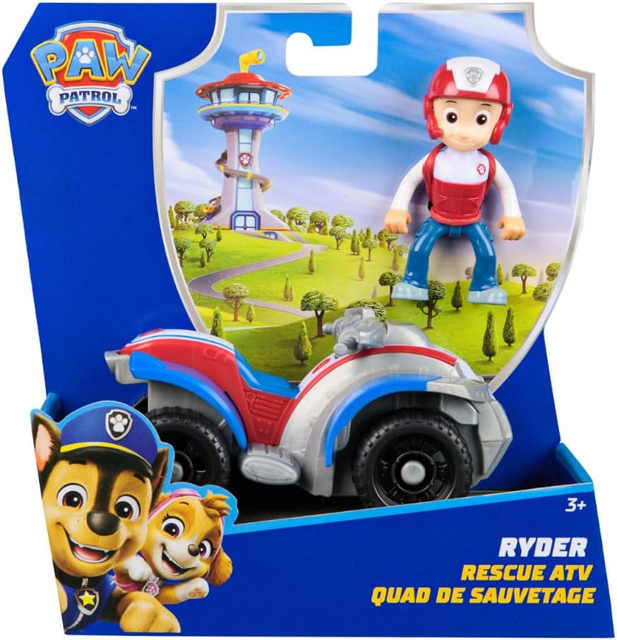Spin Master PAW Patrol Rescue Quad toy with Ryder figure, featuring colorful quad bike and hero character for children’s play.