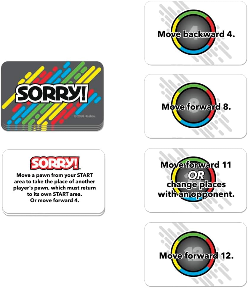 Hasbro Sorry! Grab and Go travel-sized board game with colorful game pieces and compact design for portable fun.