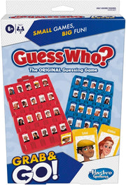 Hasbro Guess Who? Grab and Go board game with colorful character cards and game pieces for quick fun and easy play.