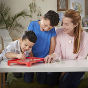 Hasbro Classic Operation game with a wooden game board, metal tools, and colorful patient parts on a white background.