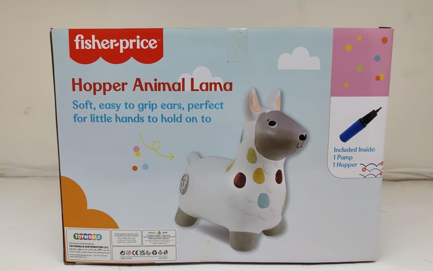 Fisher-Price Hopper Lama plush toy featuring a colorful, soft llama with a friendly face and floppy ears for children.