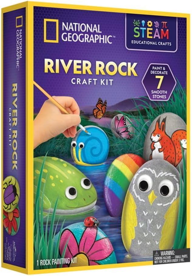 Small multicolored River Rock Craft Kit by Playzokids featuring various natural-looking river rocks and crafting supplies.