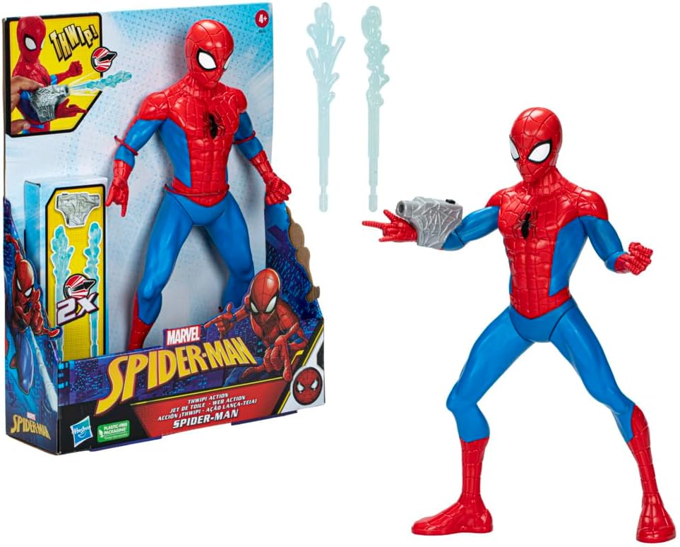 13-inch Marvel Spider-Man kids action figure by Hasbro featuring Spider-Man in a dynamic pose with detailed costume.