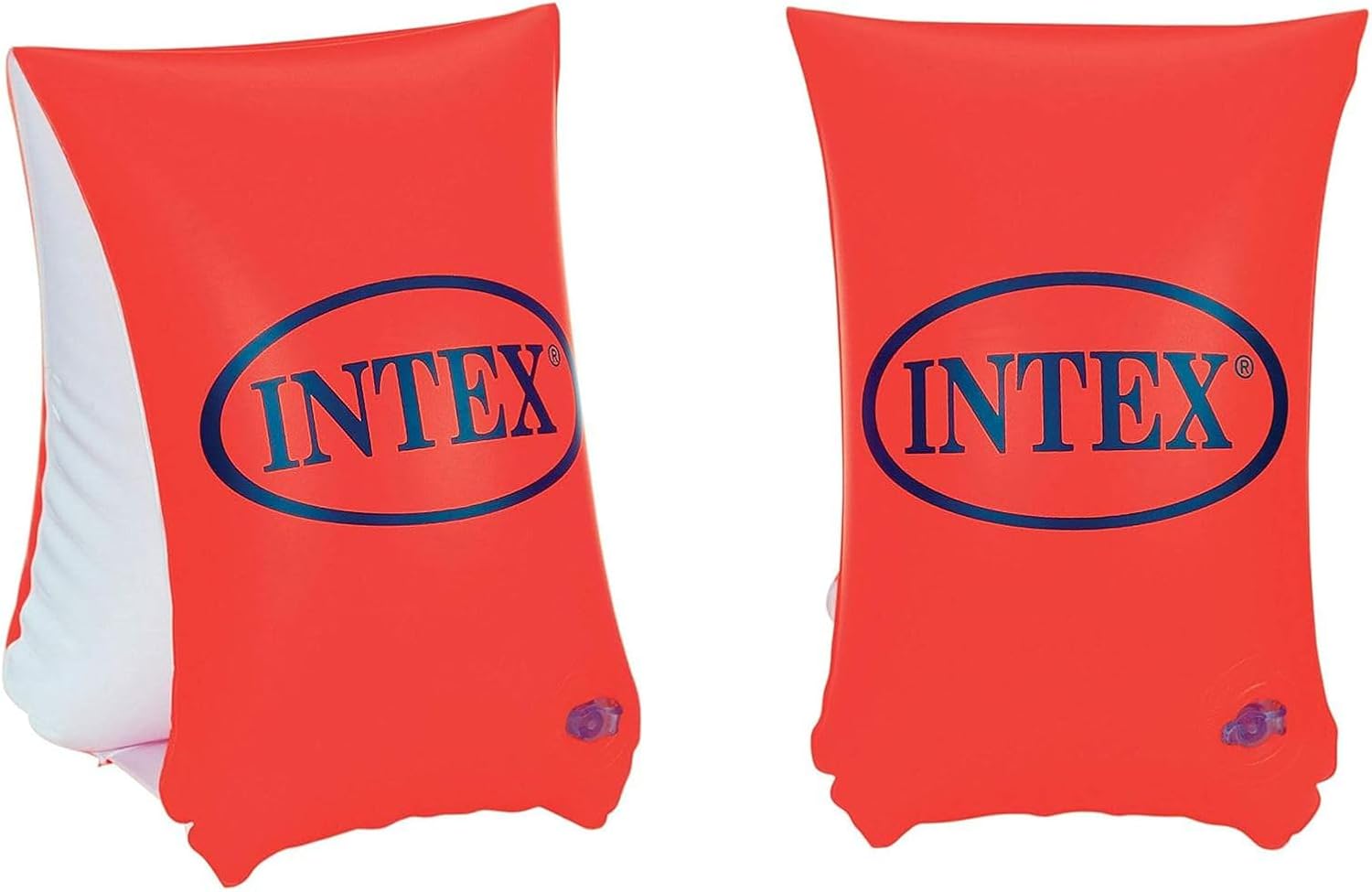 Orange Intex swim arm bands for kids, bright flotation devices with adjustable straps, designed for safe swimming and water play.