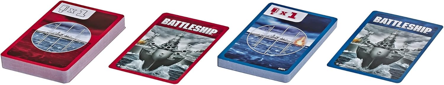 Hasbro Gaming Classic Battleship card game featuring colorful game cards and packaging for strategic naval battles.